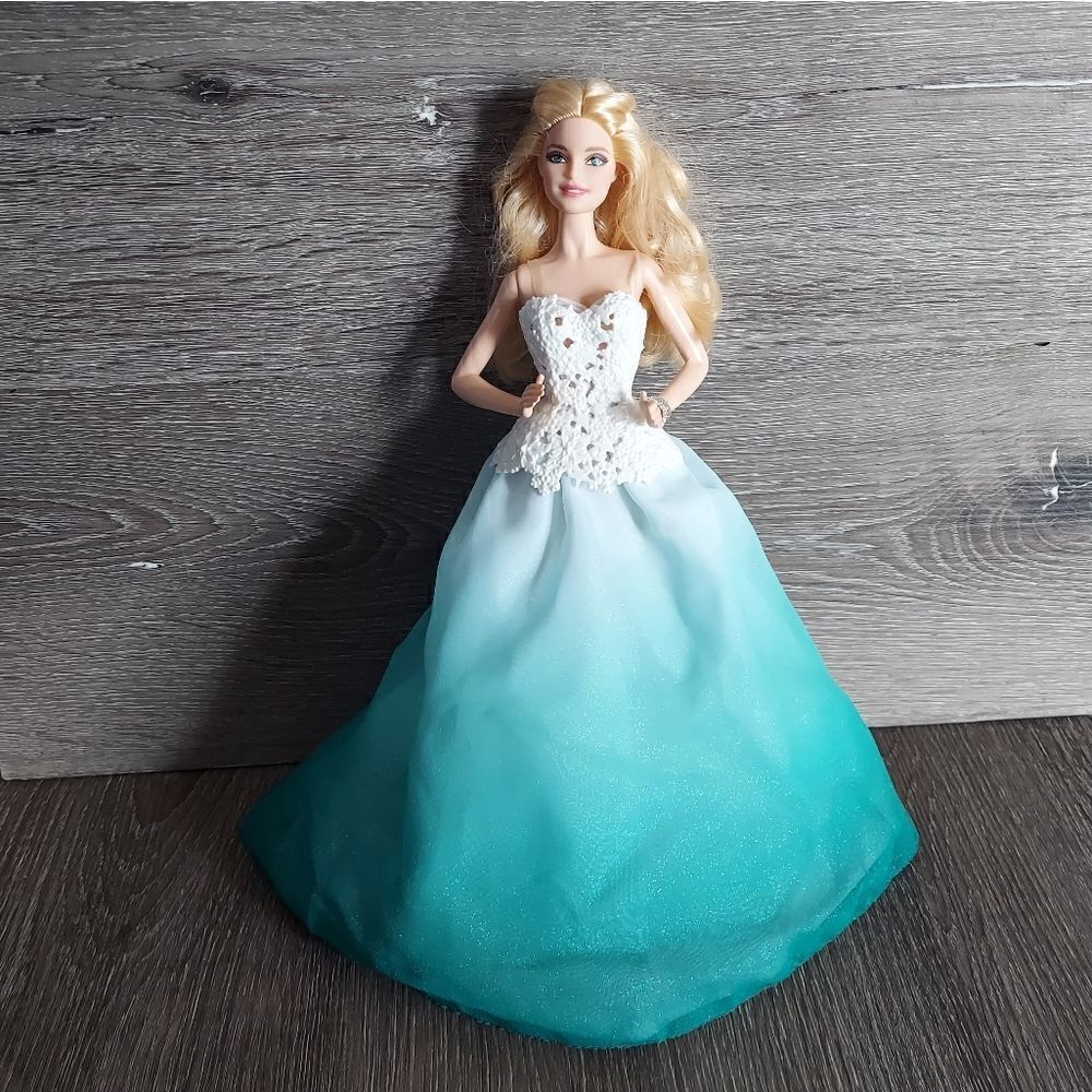 2016 Barbie Collector The Peace Hope Love Holiday Aqua Dress Blonde Hair